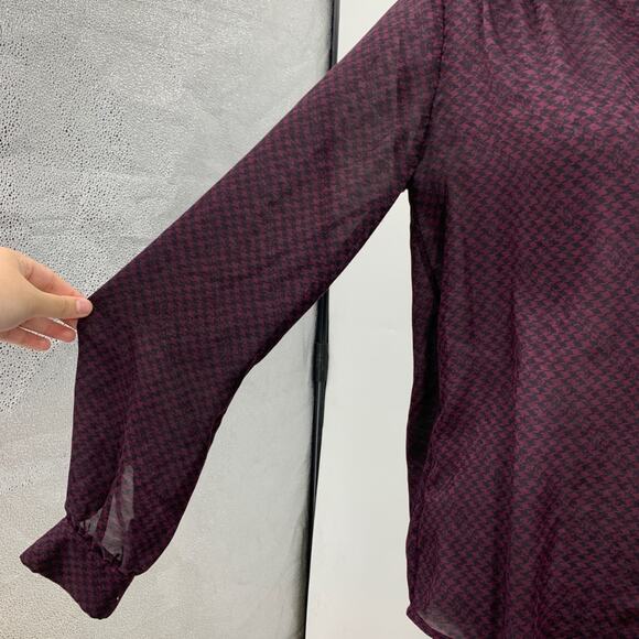 Joie Shirt Womens XS Extra Small Burgundy Mintee Houndstooth Hidden Buttons - Picture 6 of 14